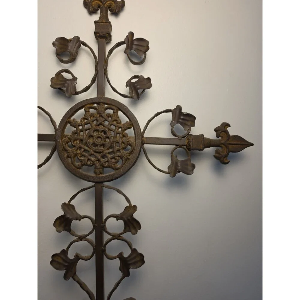 Vintage Heavy Cast Iron Cross Ornate Large 29.5